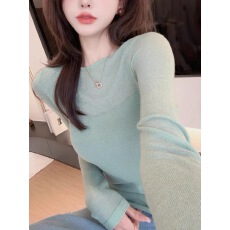 批发2026春季新款时尚圆领纯欲风长袖毛针织衫女气质<b class='q'>修身</b>显瘦减龄上衣