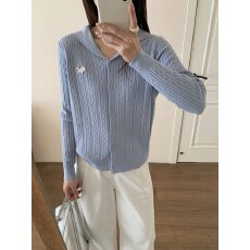 批发2026春季新款宽松海军领条纹针织衫女长袖百搭薄款显瘦上衣慵懒风