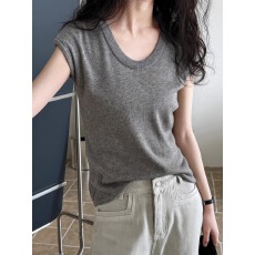 批发软糯<b class='q'>薄款</b>U领短袖冰丝<b class='q'>针织衫</b>T恤女2026夏季新款修身半袖打底衫上衣