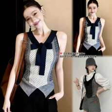 批发绝美巨好看的蝴蝶结波点无袖小上衣女春夏季2026新款修身针织背心