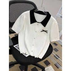 批发法式小香风<b class='q'>娃娃领</b>蝴蝶结减龄上衣女设计感夏季新款少女感针织衫