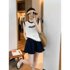 批发爱情魔鬼鱼 灰色圆领短袖字母针织T恤女2026夏季新款百搭背心上衣