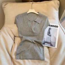 批发韩版气质polo领短袖针织衫女2026春夏季百搭修身显瘦<b class='q'>打底衫</b>上衣