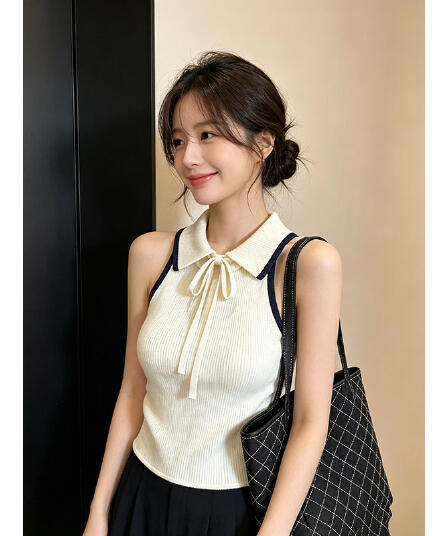 새로운 여름 한 부서 몸매 가꾸기 다용도 아름다움 뒤로 슬립 POLO 칼라 조끼 여성 작은 키 외국 가스 기본 셔츠