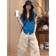 批发松弛感V领排扣小飞袖针织开衫2026夏季新款法式气质绝美上衣女装