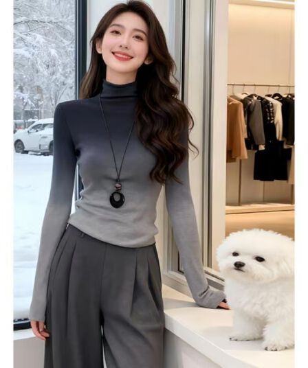 블랙 회색 배색 그라데이션 몸매 가꾸기 인사이드 가져 가라. 긴팔 티셔츠 여성 2026 이른 가을 한 부서 자이언트 잘 생긴 한 부서 아름다운 맨위