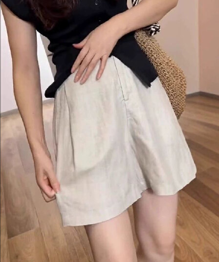 주간 실크 아마 넓은 다리가 짧다. 바지 여성 여름 얇은 스타일 빅 사이즈 지방 mm 하이웨이스트 슬림해 보이는 루즈핏 미니멀리즘 캐주얼 오부 바지