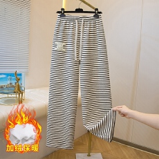 批发大码胖mm休闲直筒裤冬季2025加绒抽绳松紧腰显瘦<b class='q'>高腰</b>宽松阔腿裤子