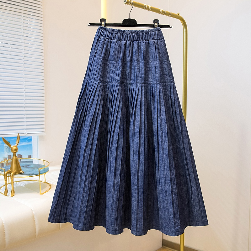 봄 여름 데님 반신 치마 한 마디 우산 치마 중간 길이 무릎 아래 루즈핏 하이웨이스트 XL 여성 의류 200 kg 지방 mm