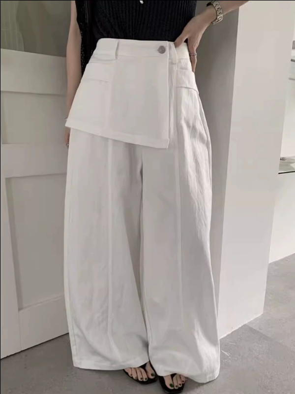 2026 봄 여름 디자인 센스 방귀 커튼 스택 조각 하이웨이스트 캐주얼 바지 여성 빅 사이즈 새로운 도루 센스 스트레이트 와이드 레그 팬츠 긴 바지