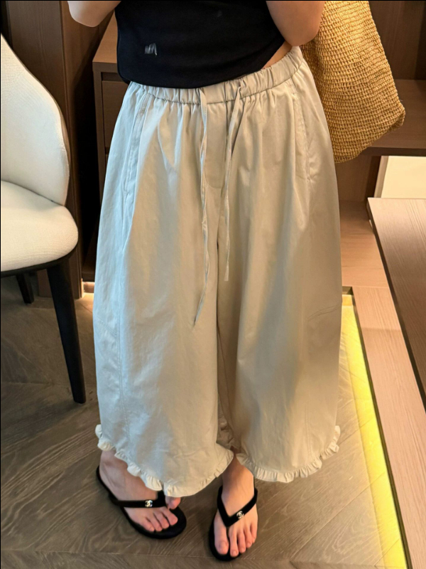 프릴 9 포인트 풍선 와이드 레깅스 바지 유럽 역 2026 봄 드레스 새로운 유럽 상품 여성 의류 꽃밭 캐주얼 바지 트렌디