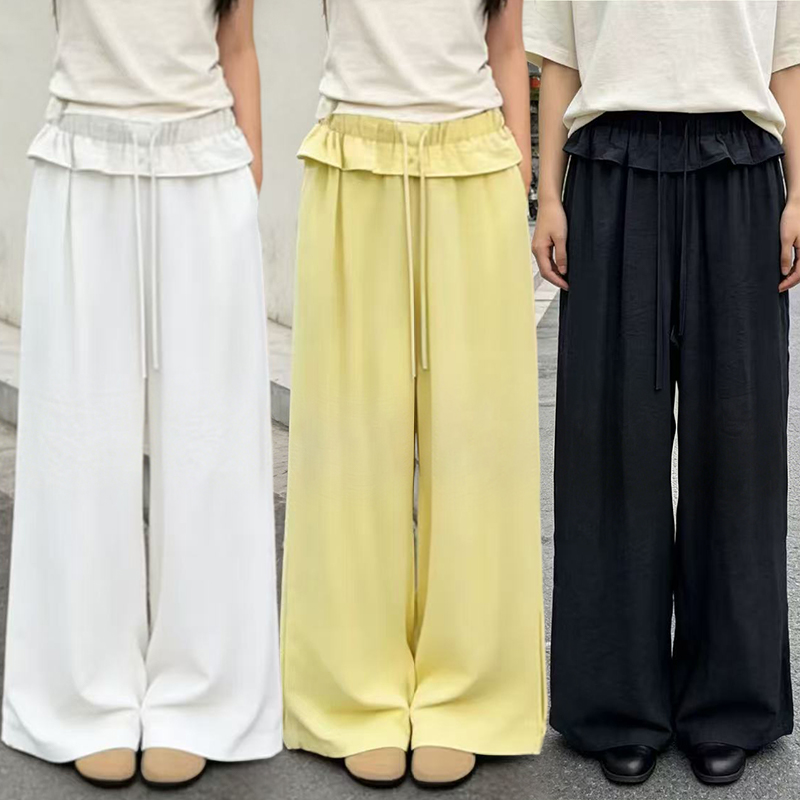 빅 사이즈 여성 의류 200 kg 여름 와이드 레그 팬츠 아이들 얇은 스타일 루즈핏 도루 센스 슬림해 보이는 스트레이트 캐주얼 방귀 커튼 바지 여성