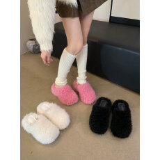 批发<b class='q'>简约</b>厚底百搭包头半拖鞋女鞋子外穿2025新款秋冬季懒人毛毛鞋单鞋