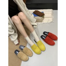 批发2025秋季新款圆头真皮半拖鞋女平跟鞋包头包趾女穆勒鞋外穿