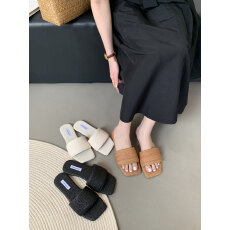 批发东大门平底鞋<b class='q'>休闲</b>小众罗马编织亚麻ins减龄外穿外出凉拖鞋女