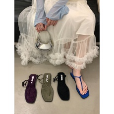 批发<b class='q'>韩版</b>外穿方头夹趾一字拖女春夏新款平底罗马凉鞋休闲百搭沙滩拖鞋