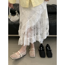 小众双层网纱镂空凉鞋女2026年新款方头蝴蝶结浅口玛丽珍网单鞋