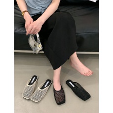 批发小众双层网纱镂空凉鞋女2026年新款方头蝴蝶结浅口玛丽珍网包拖鞋