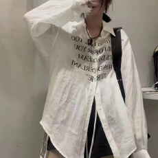 批发韩版夏季字母印花大码宽松衬衫原宿风个性百搭衬衣<b class='q'>外套女</b>防晒衣