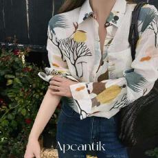 批发韩版春季时尚涂鸦印花薄款衬衫百搭设计感休闲长袖小众衬衣女上衣
