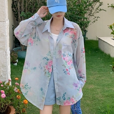 批发实拍韩版春季花卉印花衬衫原宿风休闲宽松防晒衣女休闲上衣外套潮