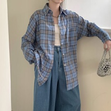批发实拍韩版春季格子衬衫经典宽松大码衬衣休闲上衣防晒衣女衬衫<b class='q'>外套</b>