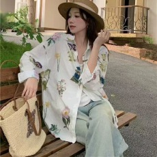 批发花卉印花韩版春季防晒衣时尚长袖休闲上衣原宿风衬衫百搭外套女