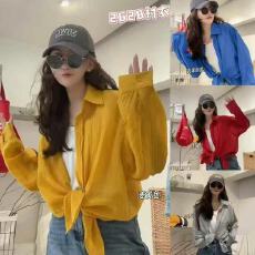 批发韩版夏季糖果色休闲宽松<b class='q'>百搭</b>防晒衣女时尚灯笼袖上衣衬衣外套女