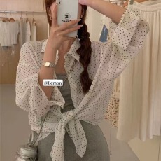 批发韩版夏季波点衬衫时尚设计感休闲宽松薄款衬衣休闲防晒衣女外套