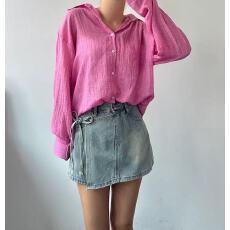 批发<b class='q'>韩版</b>夏季灯笼袖宽松糖果色衬衫原宿风休闲时尚上衣防晒衣女外套潮