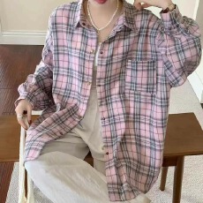 批发韩版春季经典格子宽松<b class='q'>衬衫</b>懒惰风长袖休闲百搭上衣<b class='q'>衬衣</b>女时尚外套