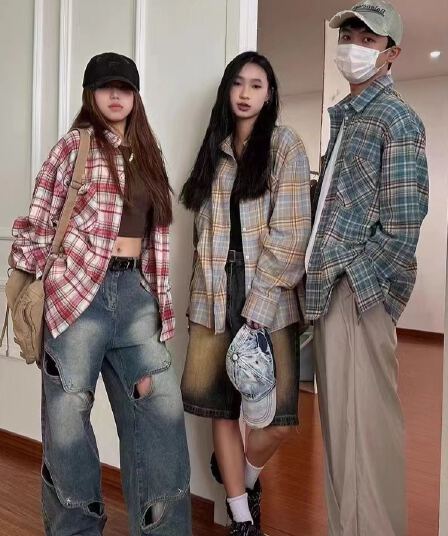 한국 스타일 봄 가을 클래식 격자 무늬 셔츠 캐주얼 하라주쿠 스타일 레트로 긴팔 슬림해 보이는 패션 루즈핏 셔츠 여성 코트