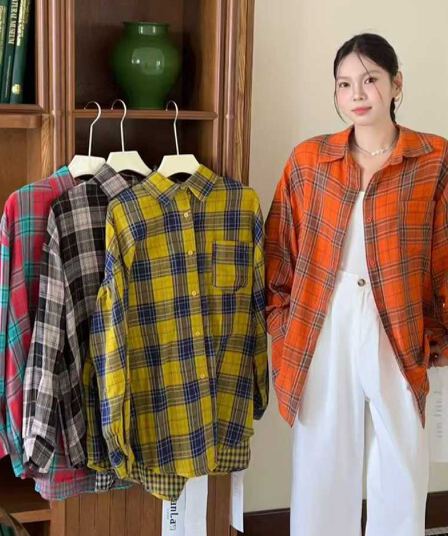 한국 스타일 봄 가을 oversize 하라주쿠 스타일 격자 무늬 셔츠 루즈핏 다용도 양면 체크무늬 패션 맨위 여성 재킷