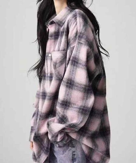 한국 스타일 가을 겨울 게으른 바람 모직 캐주얼 루즈핏 레트로 셔츠 패션 작은 대중 캐주얼 긴팔 셔츠 여성 코트