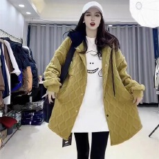 批发<b class='q'>欧洲</b>站秋冬立体菱形连帽撞色中长款秋冬休闲大码宽松外套女