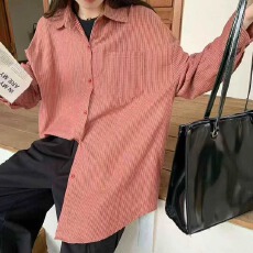 批发韩版春双面条纹拼接格子<b class='q'>衬衫</b>宽松外套设计感休闲设计感上衣<b class='q'>衬衣</b>女