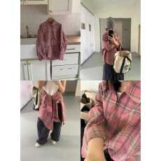 批发<b class='q'>韩版</b>春宽松oversize格子衬衫原宿风宽松长袖休闲衬衣女设计感外套