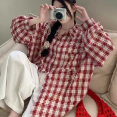 批发<b class='q'>韩版</b>春季宽松oversize长袖格子时尚衬衫原宿风衬衣长袖百搭外套女