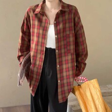 批发韩版春秋原宿风格子衬衫学院风小众百搭<b class='q'>休闲</b>宽松长袖衬衣<b class='q'>外套</b>女潮