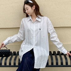 批发韩版春设计感刺绣条纹休闲宽松<b class='q'>大码</b>衬衫简约原宿风<b class='q'>长袖</b>衬衣外套女