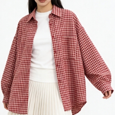 批发<b class='q'>韩版</b>oversize夏季宽松格子衬衫原宿风复古长袖休闲防晒衬衣女外套