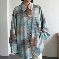 批发<b class='q'>韩版</b>夏季棉麻涂鸦印花衬衫设计感休闲宽松小众防晒衣女上衣外套潮