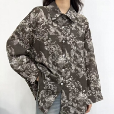 批发<b class='q'>韩版</b>夏季复古暗纹衬衫宽松原宿风休闲长袖上衣简约防晒衣女外套潮