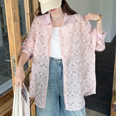 批发<b class='q'>韩版</b>夏季透视装提花<b class='q'>衬衫</b>大码宽松时尚设计感百搭防晒衣外套女<b class='q'>衬衣</b>
