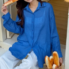 批发韩版夏季薄款<b class='q'>衬衫</b>oversize设计感防晒衣女简约宽松百搭上衣外套潮