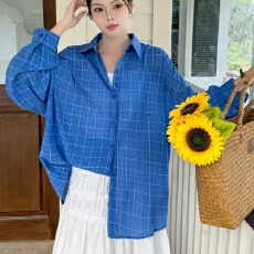 批发韩版oversize夏季薄款原宿风格子<b class='q'>衬衫</b>复古长袖休闲防晒<b class='q'>衬衣</b>女外套
