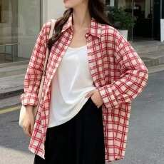 批发韩版夏季休闲宽松格子<b class='q'>衬衫</b>oversize休闲原宿风防晒衣女时尚外套潮