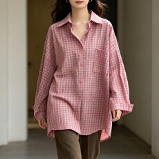 批发韩版新款夏季简约宽松经典格子<b class='q'>衬衫</b>原宿风休闲长袖上衣百搭外套女