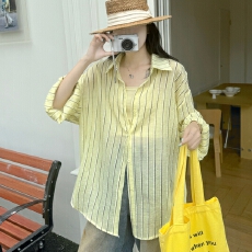 批发韩版夏季薄款条纹<b class='q'>衬衫</b>原宿风休闲上衣百搭简约防晒衣女宽松外套潮