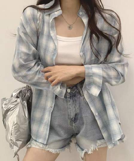 한국 스타일 가을 새로운 빅 사이즈 루즈핏 클래식 격자 무늬 셔츠 chic 셔츠 패션 다용도 자외선 차단 의류 여성 코트